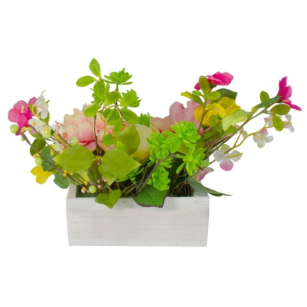 16 Pink White Artificial Spring Floral Foliage Arrangement in Planter