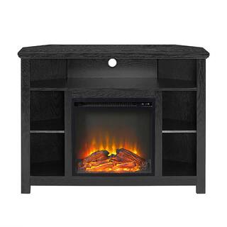 Walker Edison Furniture Company Highboy 44 in. Black MDF Corner TV Stand 48 in. with Electric Fireplace HD44FPHBCBL