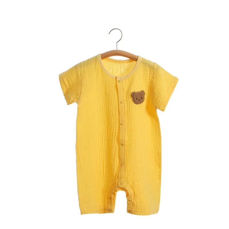 Baby Romper Muslin Short Sleeves Jumpsuit for Girls Boys Cute Bear One-Pieces Clothing Newborn Summer Thin Bodysuits