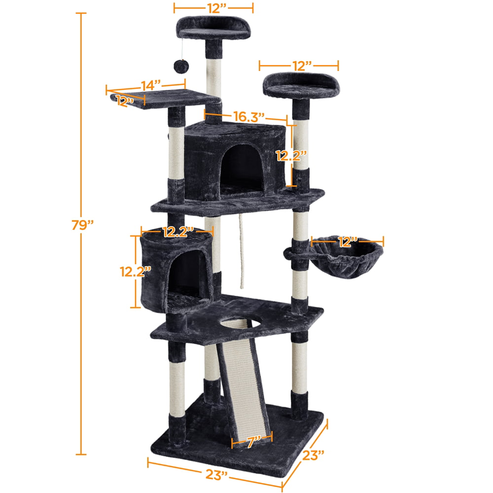 Yaheetech 79'' Multilevel Cat Tree Cat Tower with 2 Condos， Black