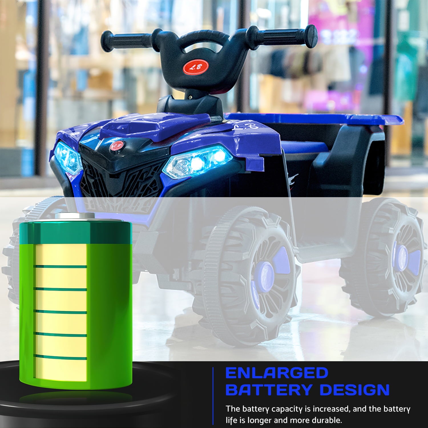 Werseon Kids Ride On ATV，Electric 4-Wheeler Car，6V Battery Powered Electric Vehicle with LED Lights, Blue