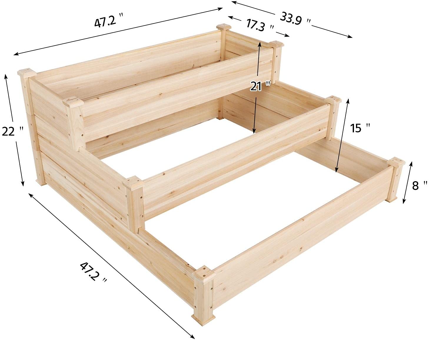 3 Tier Raised Garden Bed, Outdoor Elevated Flower Box, Wooden Vegetables Growing Planter for Backyard/Patio/Gardener