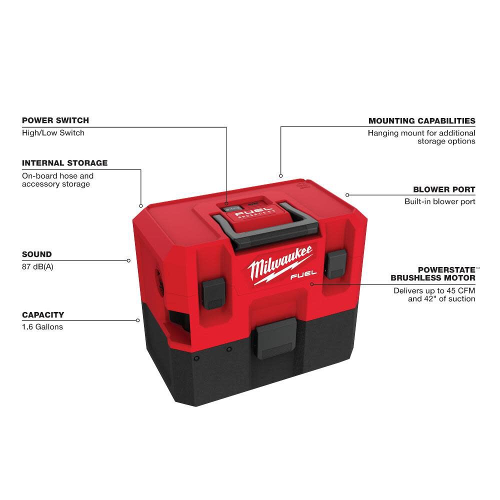 Milwaukee M12 FUEL 1.6 Gallon Wet/Dry Vacuum Reconditioned 0960-80 from Milwaukee