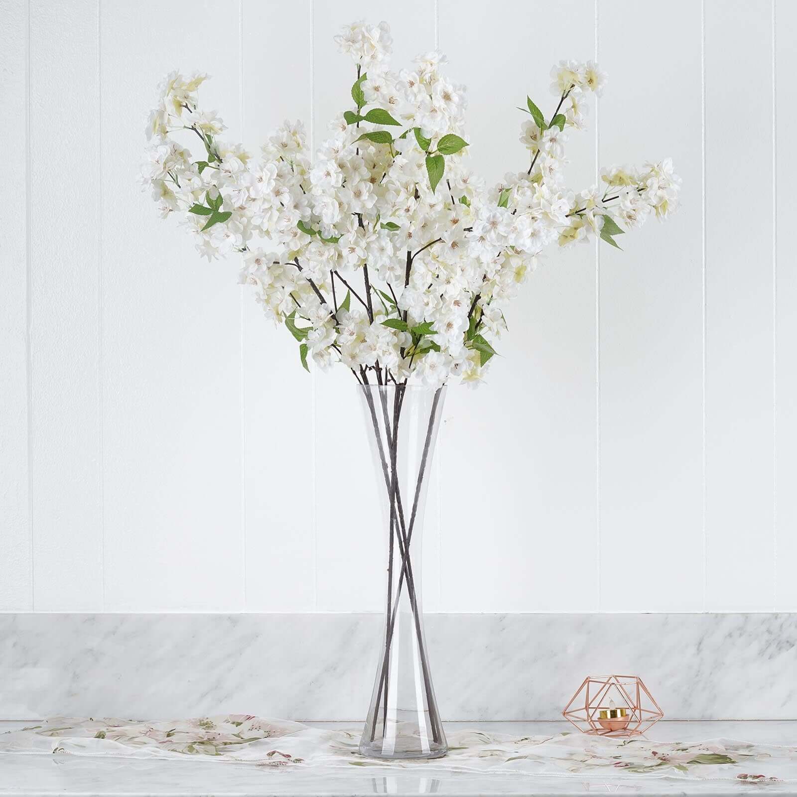 4 Bushes White Artificial Silk Cherry Blossom Flowers, Branches 40