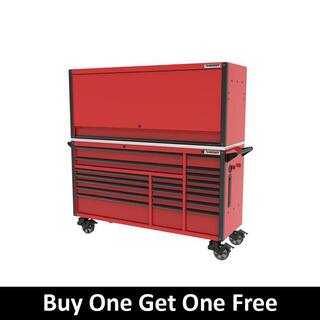 Husky 72 in. W x 24.6 in. D Professional Duty 20-Drawer Mobile Workbench Tool Storage Combo with Top Tool Chest Hutch in Red HPROSUITE1RED