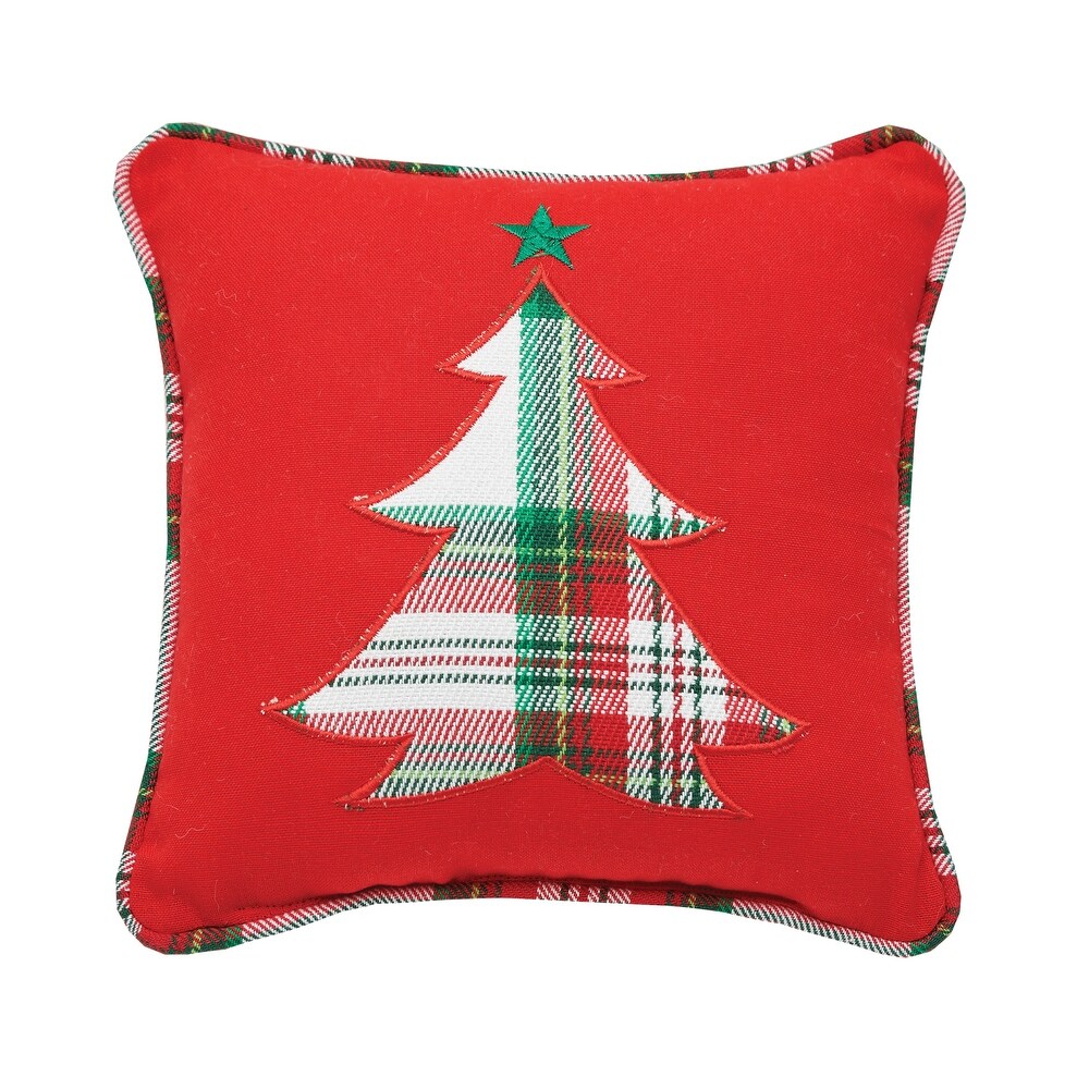 Plaid Christmas Tree Applique Throw Pillow