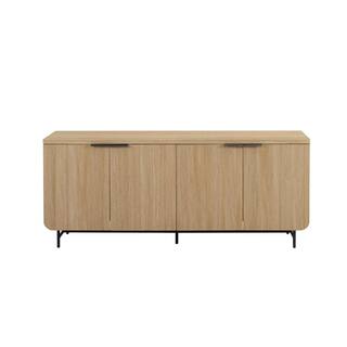 Welwick Designs Coastal OakBlack Wood and Metal Modern Reeded 4-Door Sideboard HD9388