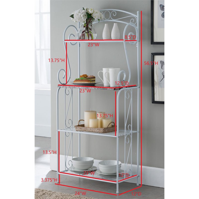 Pilaster Designs Destin 4-tier Metal Freestanding Kitchen Bakers Rack in White