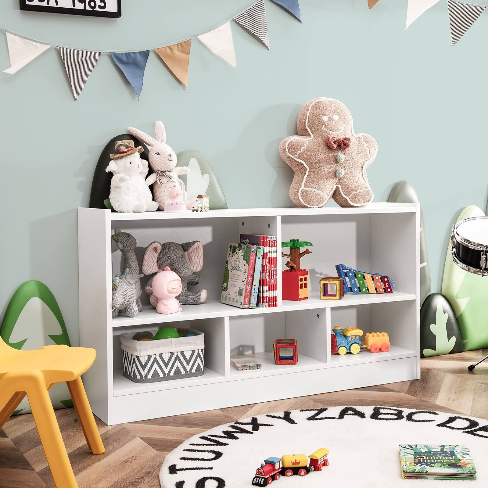 Costzon Wooden Bookshelf Daycare Furniture for Playroom, Kids Room, Nursery, Kindergarten