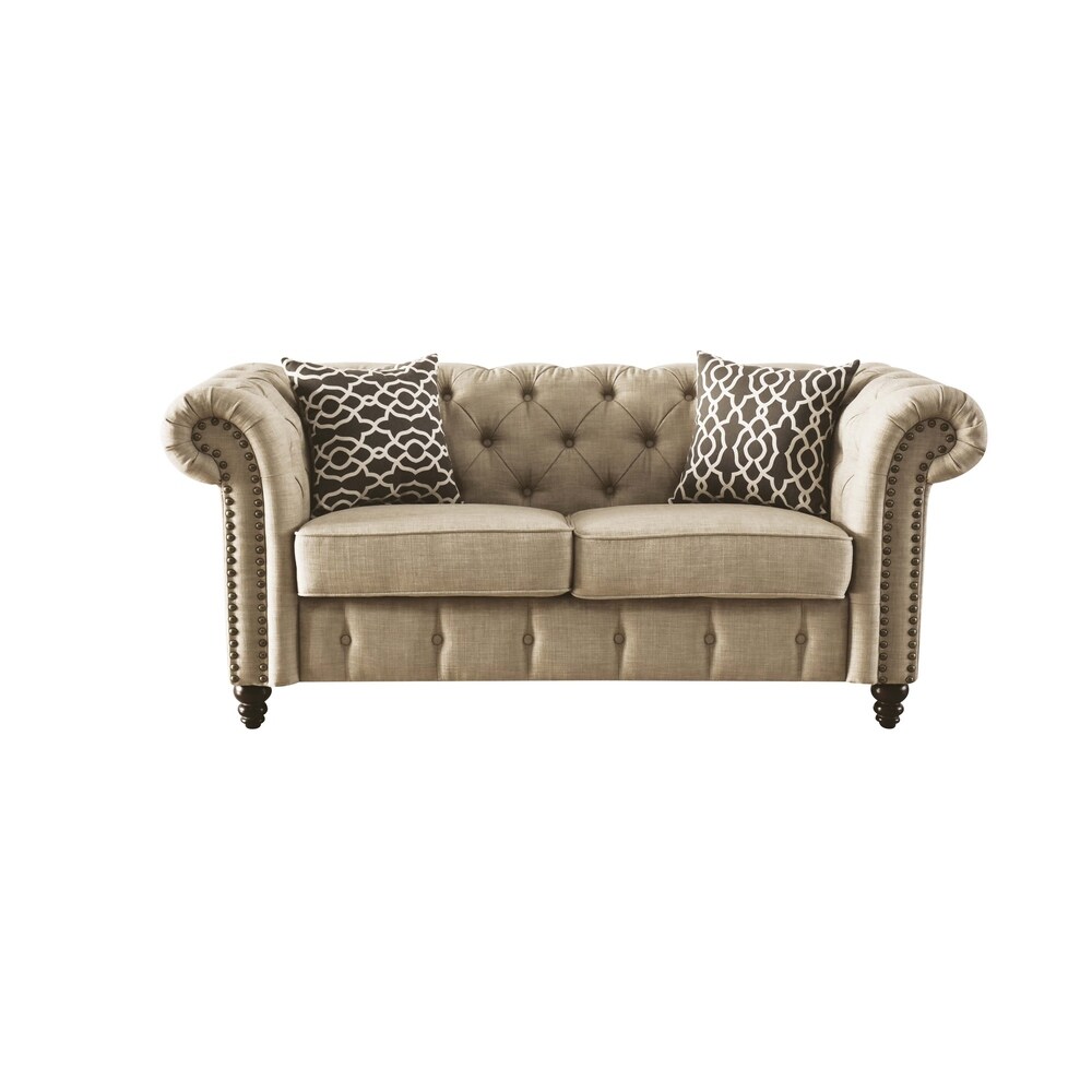 Beige Linen loveseat with 2 Pillows