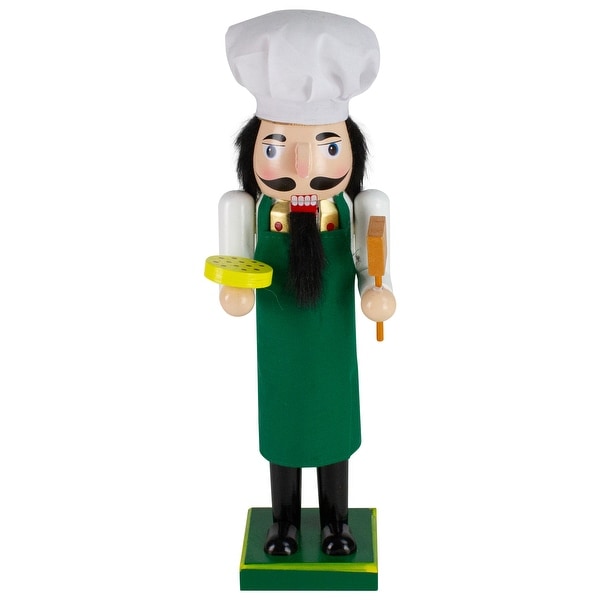 14 Green and White Wooden Christmas Nutcracker Pizza Maker