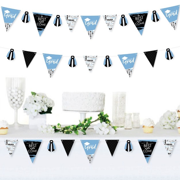 Big Dot Of Happiness 30 Piece Light Blue Graduation Party Pennant Triangle Banner