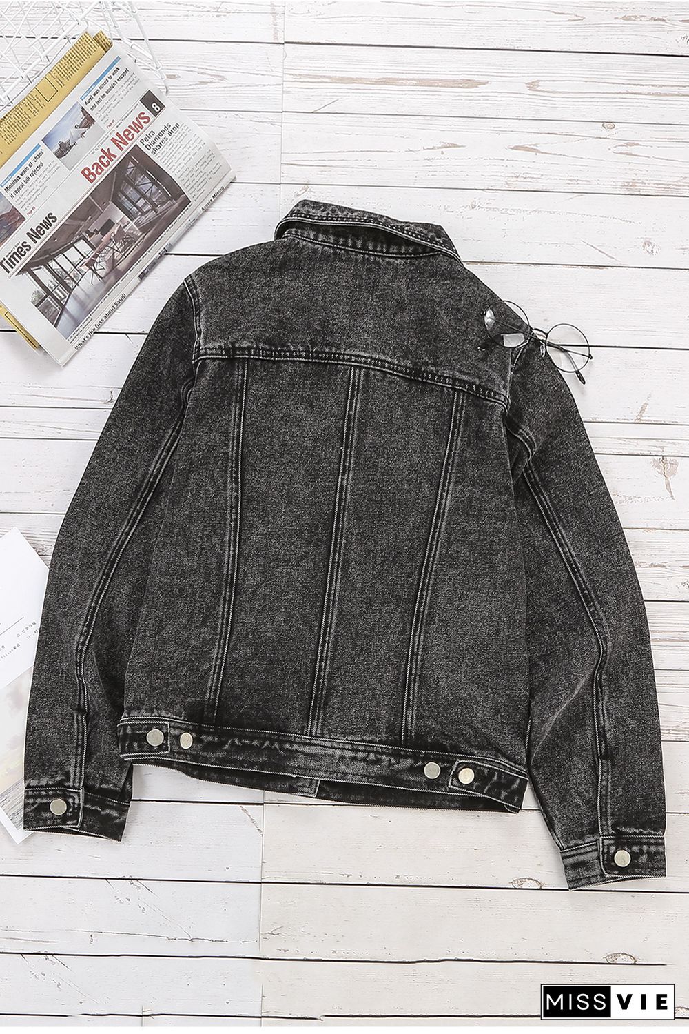 Gray Wash Button Pocket Denim Jacket