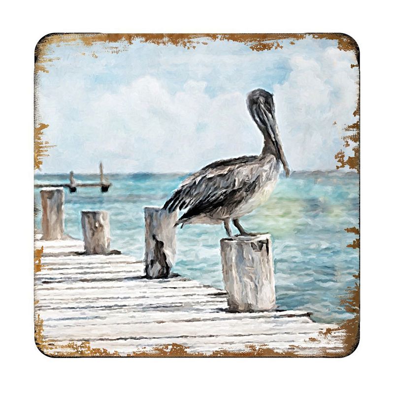 Pelican Coastal Wooden Cork Coasters Gift Set of 4 by Nature Wonders