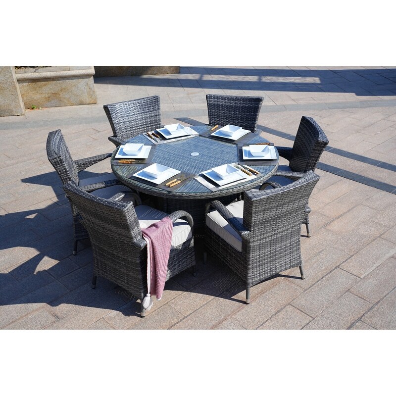 Eton 7 piece Wicker Patio Dining Set with Armchairs