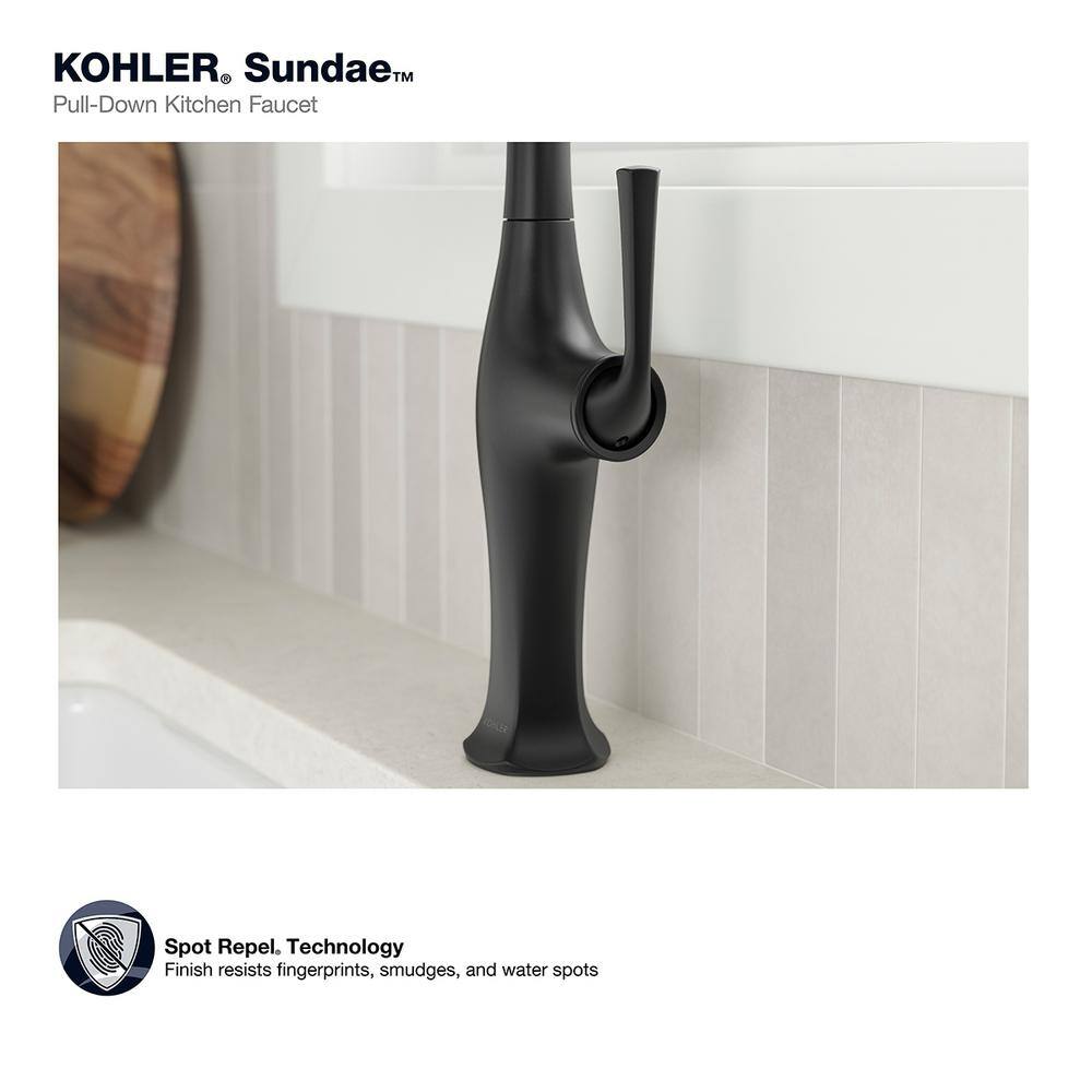 KOHLER Sundae Single-Handle Pull Down Sprayer Kitchen Faucet in Matte Black K-R29475-SD-BL