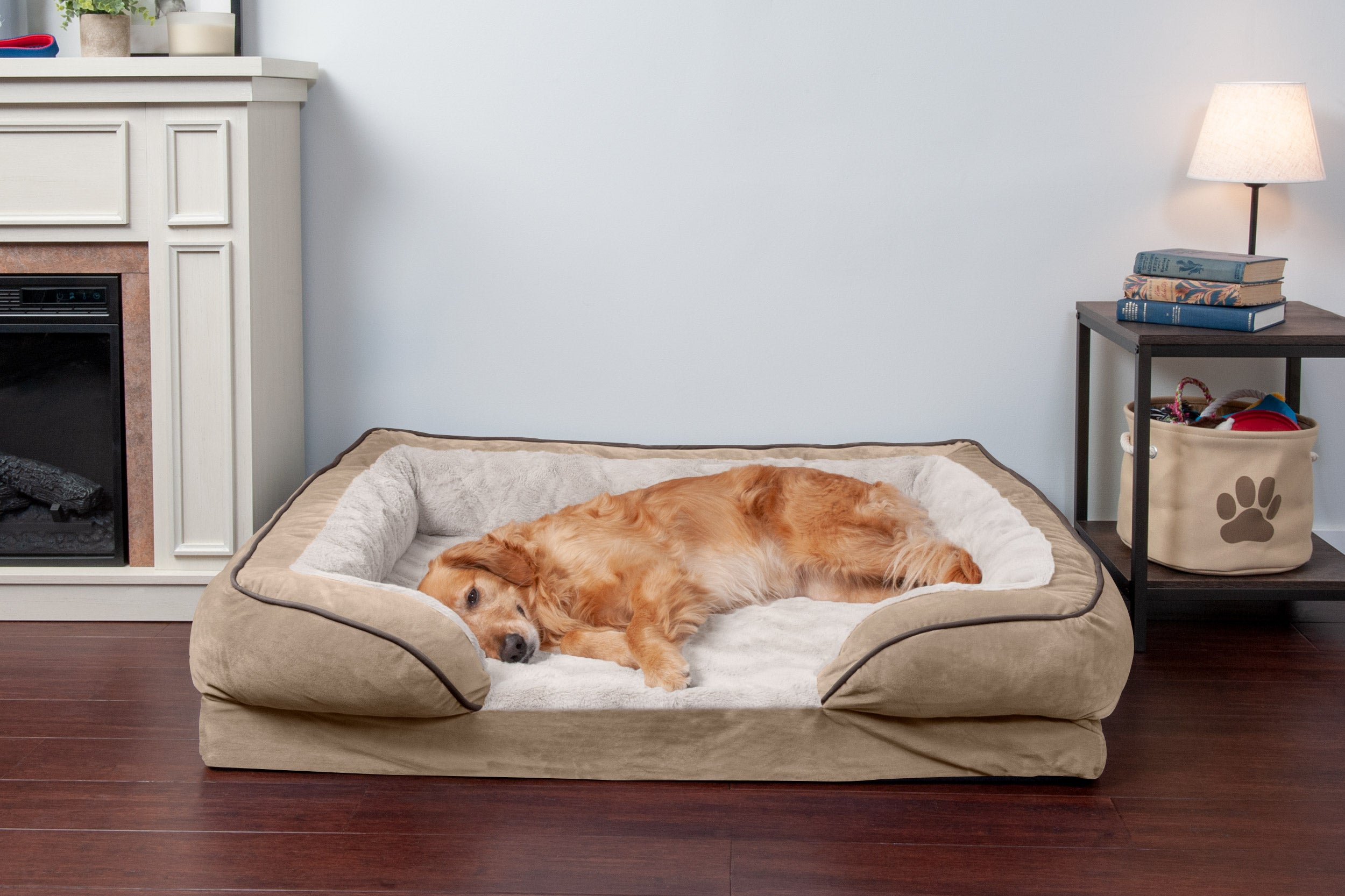 FurHaven Pet Products | Cooling Gel Memory Foam Orthopedic Perfect Comfort Velvet Waves Sofa-Style Couch Pet Bed for Dogs and Cats， Brownstone， Jumbo