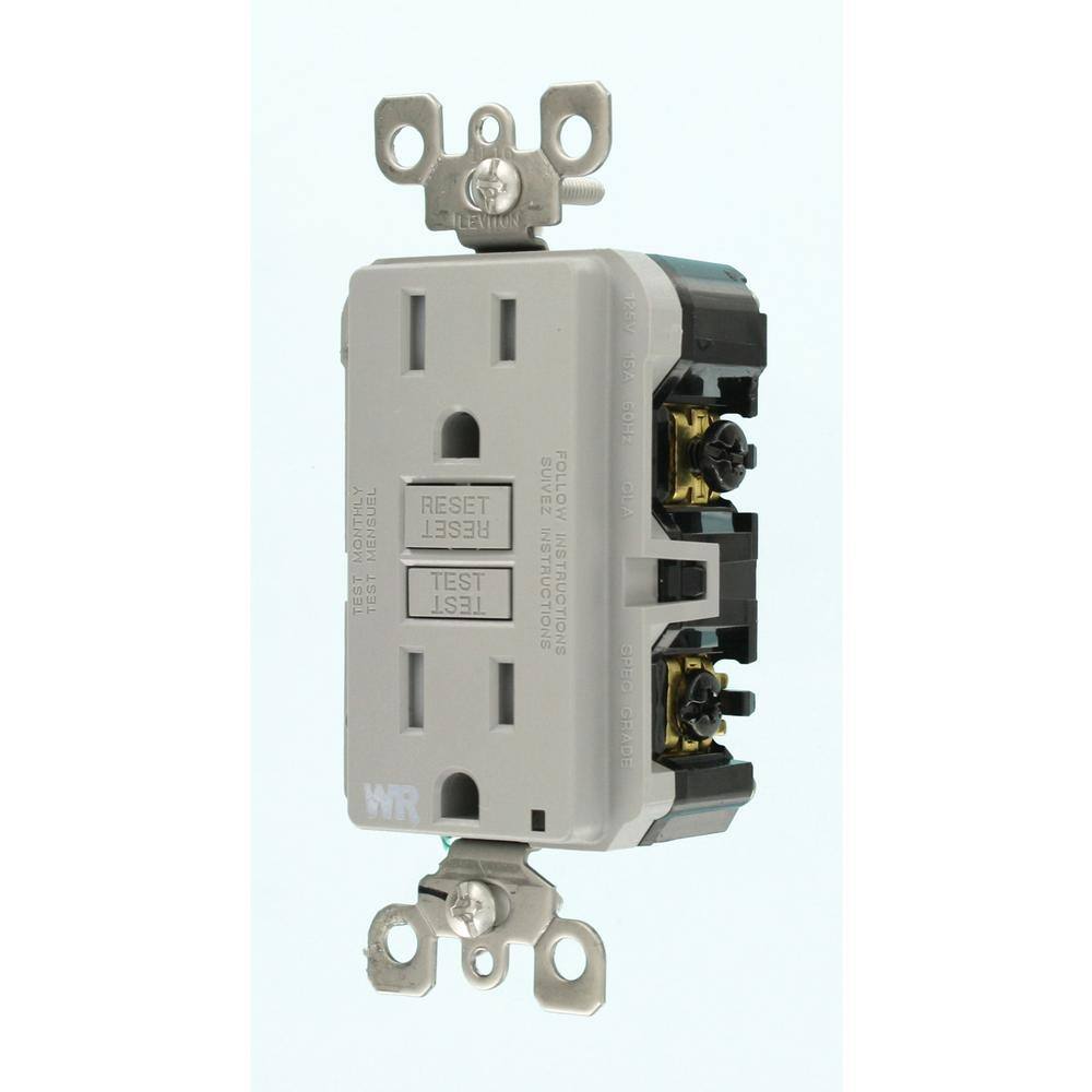 Leviton 15 Amp 125-Volt Duplex Self-Test Tamper ResistantWeather Resistant GFCI Outlet Gray R93-GFWT1-KGY