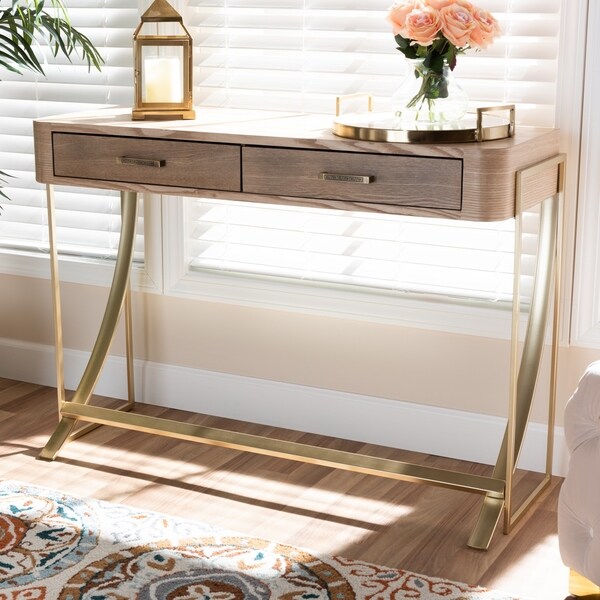 Modern and Contemporary Natural Brown 2-Drawer Console Table