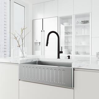 VIGO Greenwich Single Handle Pull-Down Sprayer Kitchen Faucet Set with Soap Dispenser in Matte Black VG02029MBK6