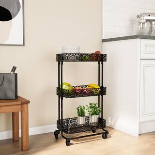 Linon Home Decor Cassie 17.13 in. W x 29.75 in. H x 12.4 in. D Metal 3-Tier Storage Cart in Black THD03484