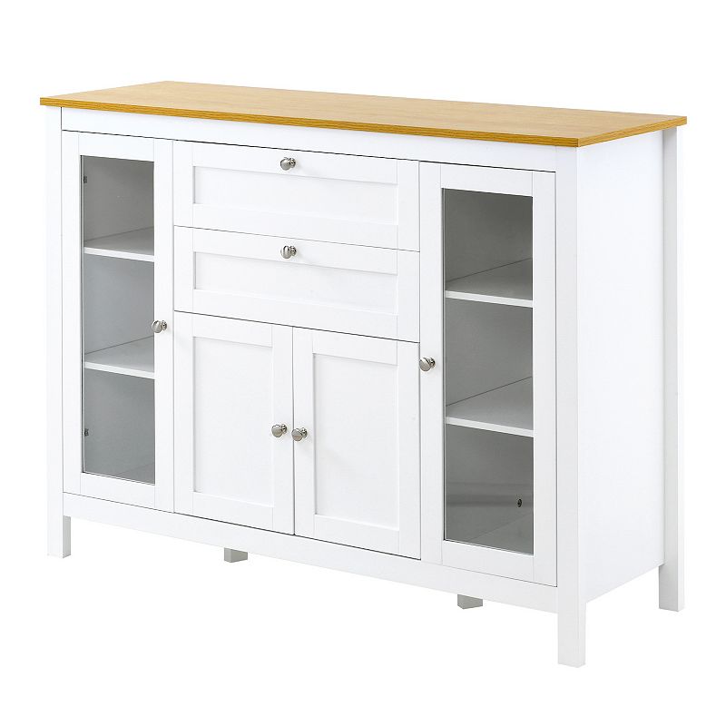 HOMCOM 47 Modern Buffet Cabinet Storage Sideboard with Glass Door Cabinets Pull Out Drawers and Adjustable Shelving for Kitchen Living Room Oak / White