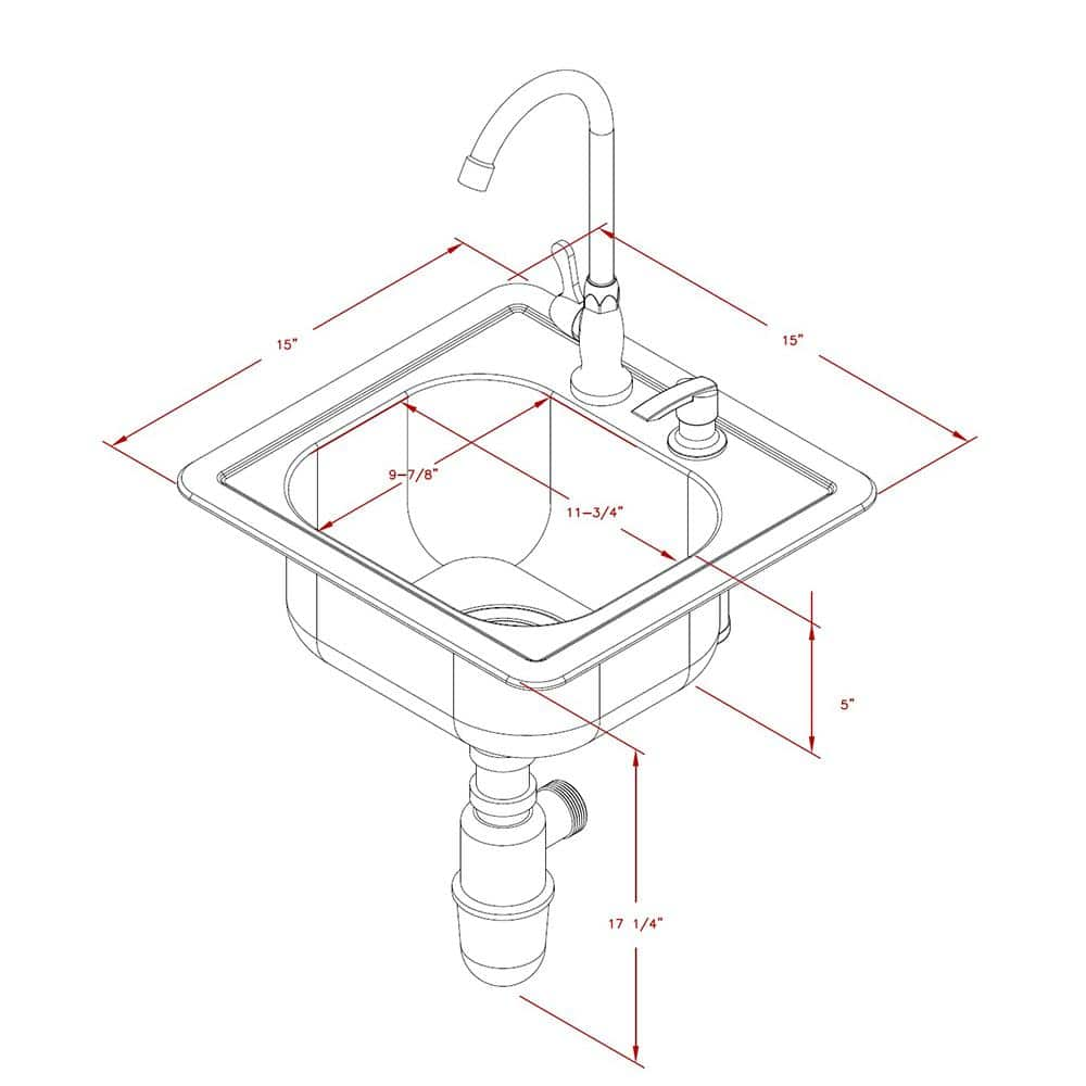 Cal Flame 15-1/2 in. Outdoor Stainless Steel Sink with Faucet and Soap Dispenser BBQ11963