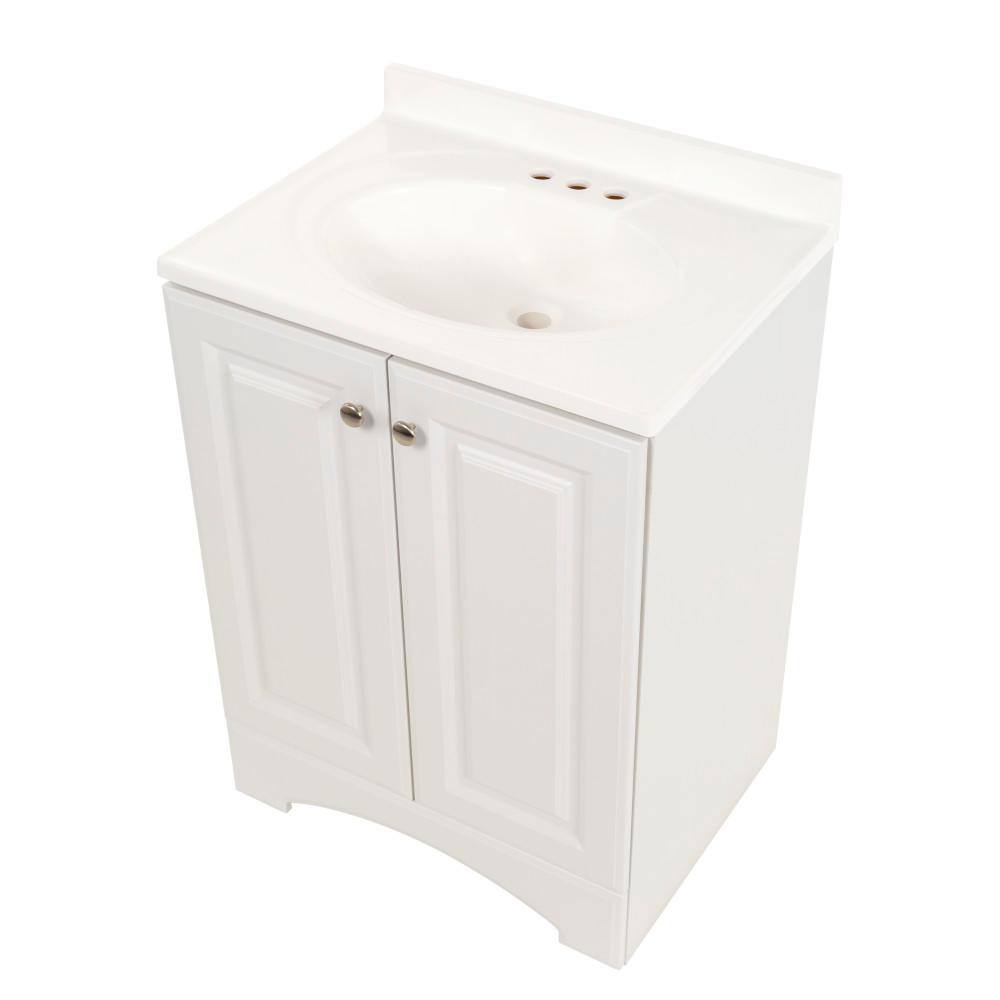 Glacier Bay 24.5 in. W x 18.6 in. D x 35.4 in. H Freestanding Bath Vanity in White with White Cultured Marble Top GB24P2-WH