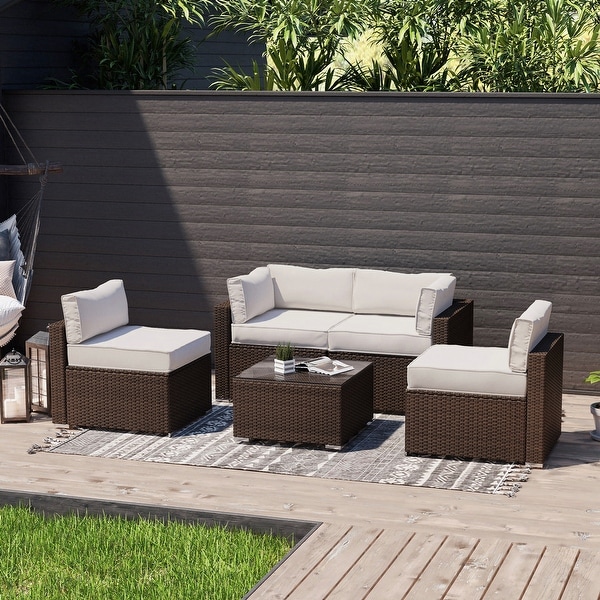 Cosiest 5piece Outdoor Patio Wicker Furniture Set with Coffee Table