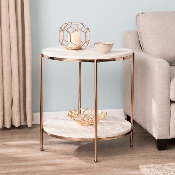 SEI Furniture Henderson Round Faux Marble Side Table