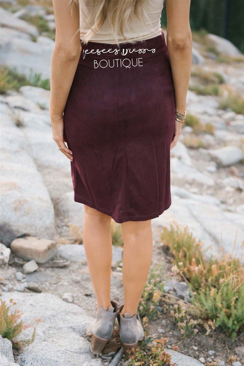 Suede Embroidered Pencil Skirt