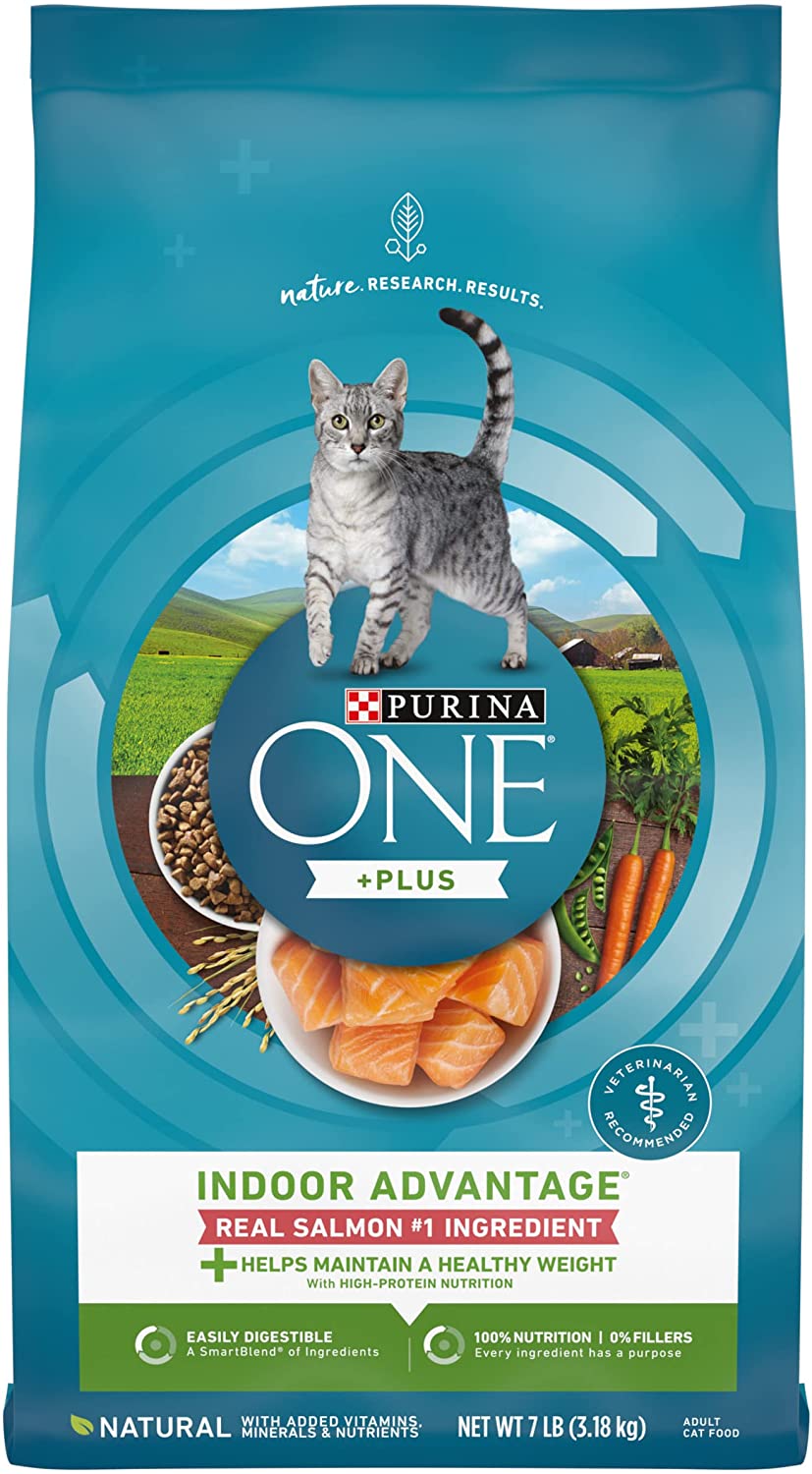 Purina ONE +Plus Indoor Advantage with Real Salmon， High Protein Dry Cat Food - 7 lb. Bag