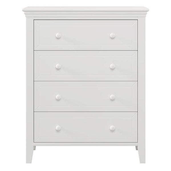 4-Drawer Dresser， White Wooden Chest with Round Handle， Tall Storage Cabinet for Bedroom Living Room， Entryway， Porch - - 37668370