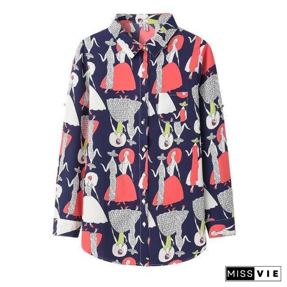 Fashion Print Shirt Women Blouse Spring New Long Sleeve Blouses and Tops Long Style Plus Size Casual Shirt Lady Clothes 5XL