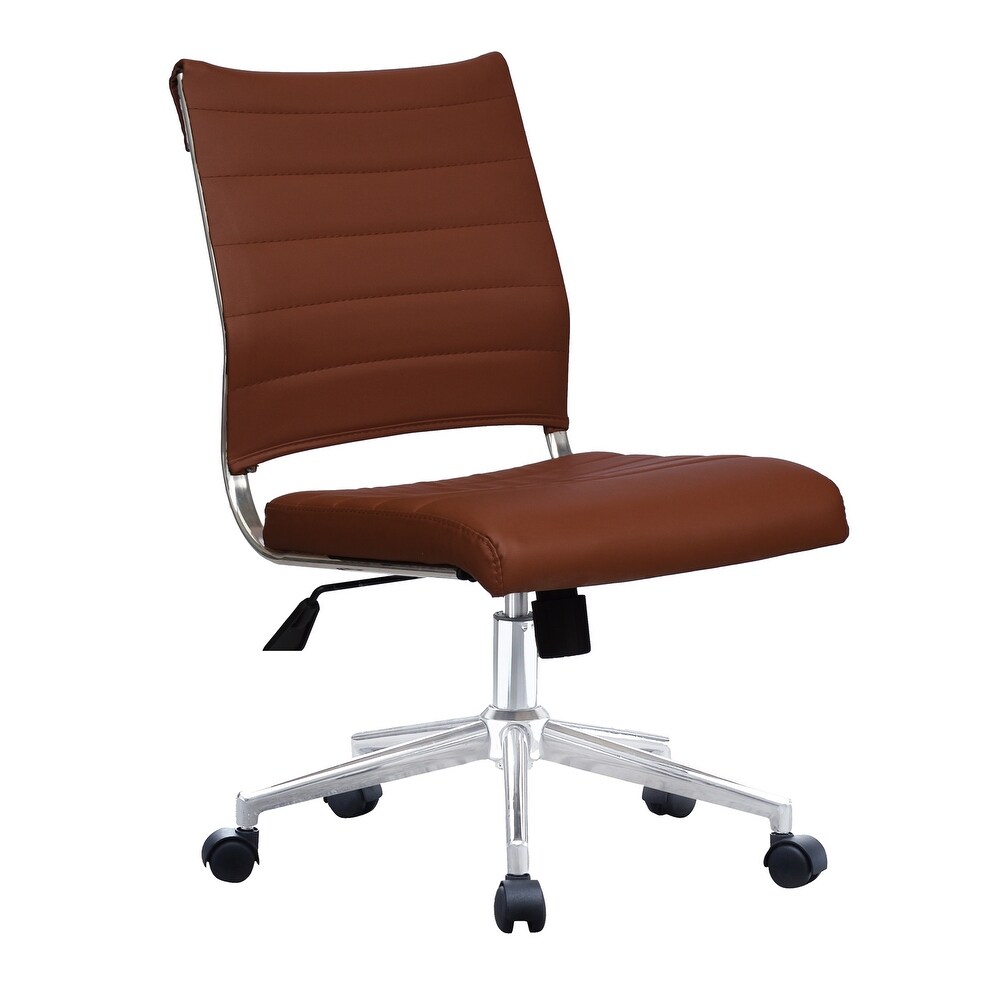 Ergonomic Executive Mid back PU Leather Office Chair Armless Side No Arms Tilt With Wheels Padded Seat Cushion