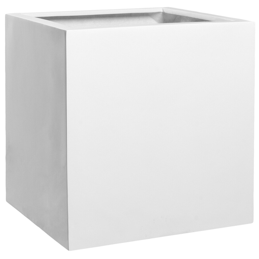 Essential Block Square Planter Pot Indoor Outdoor Fiberstone Planter Box 16 in   Medium   16\