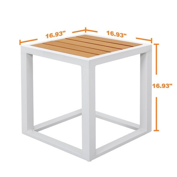 Outdoor 18 Inch Square Side Table，Aluminum Frame，Imitation Wood Tabletop