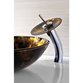 ANZZI Toa Deco-Glass Vessel Sink in Kindled Amber with Matching Chrome Waterfall Faucet LS-AZ8102