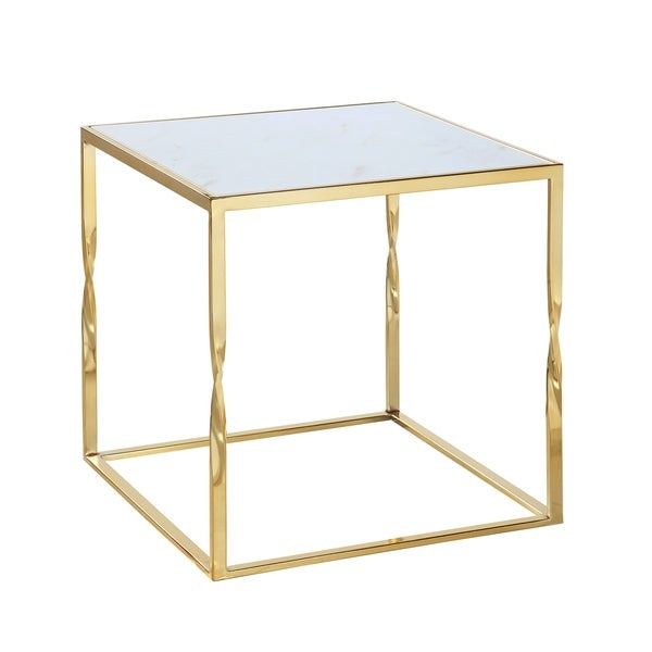 Chic Home Sospiri Side Table Nightstand Cube Frame Marble Look Top