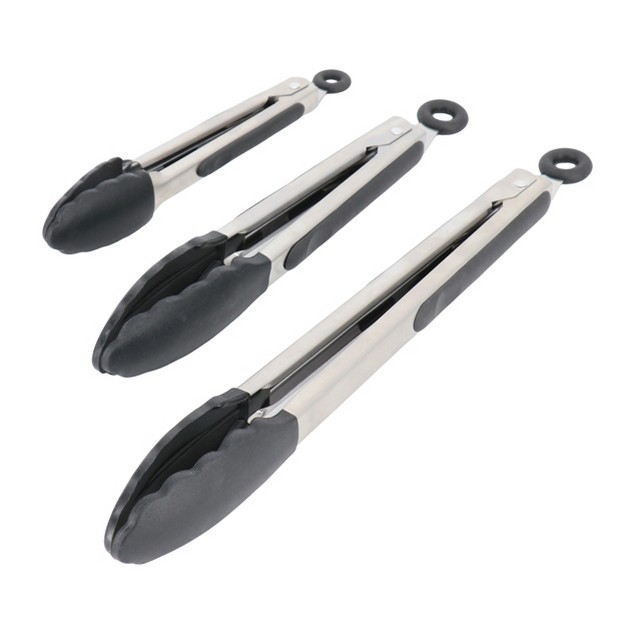 Oster Baldwyn 3 Piece Stainless Steel Kitchen Tongs Set In Black