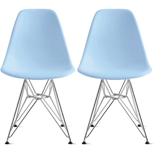 Set of 2 Modern Color Pyramid Seat Height DSW Molded Armless Plastic Dining Room Chairs Chrome Wire Eiffel Dowel Legs