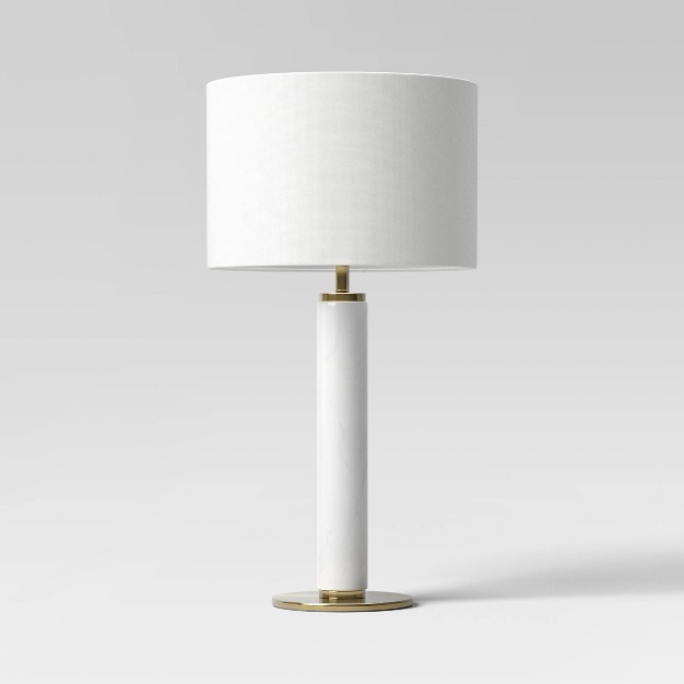 Faux Marble Stick Table Lamp White