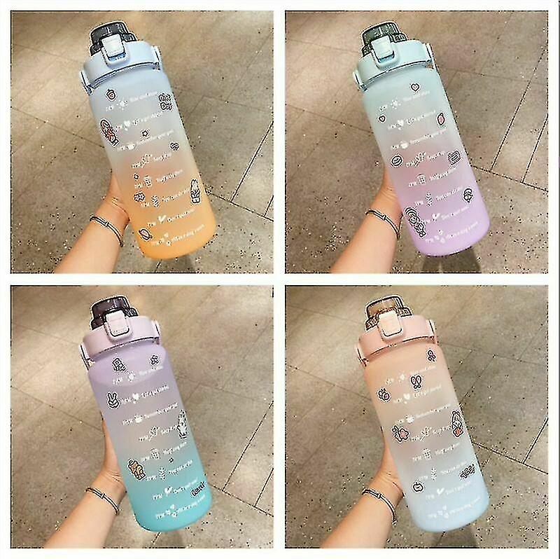 2l Sports Water Bottle Large Capacity Straw Time Gradient Water Cup Fitness Jugs Grind Arenaceous Paragraph