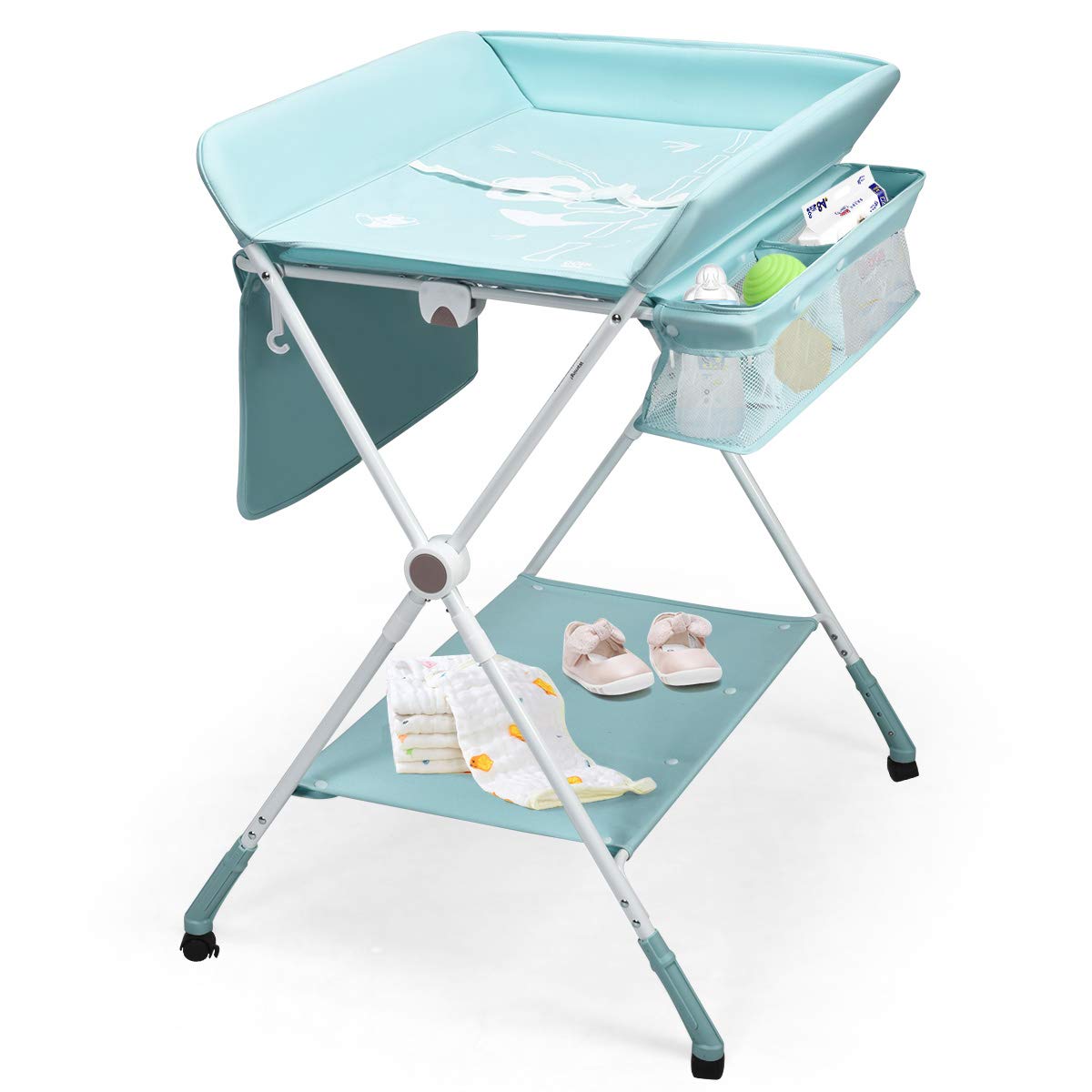 BABY JOY Baby Changing Table, Height Adjustable 4 in 1 Folding Diaper Station w/Detachable Wheels