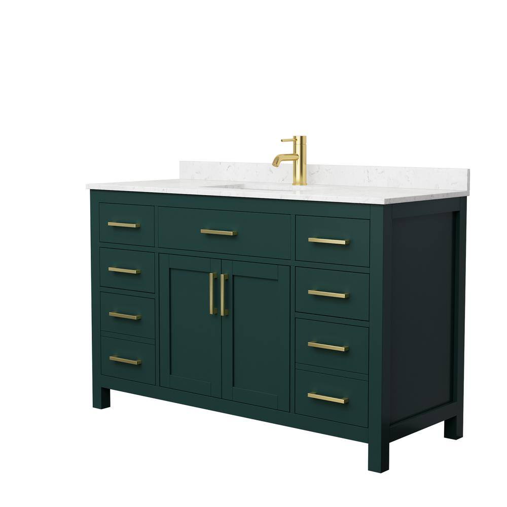 Wyndham Collection Beckett 54 in. W x 22 in. D x 35 in. H Single Sink Bathroom Vanity in Green with Carrara Cultured Marble Top WCG242454SGDCCUNSMXX