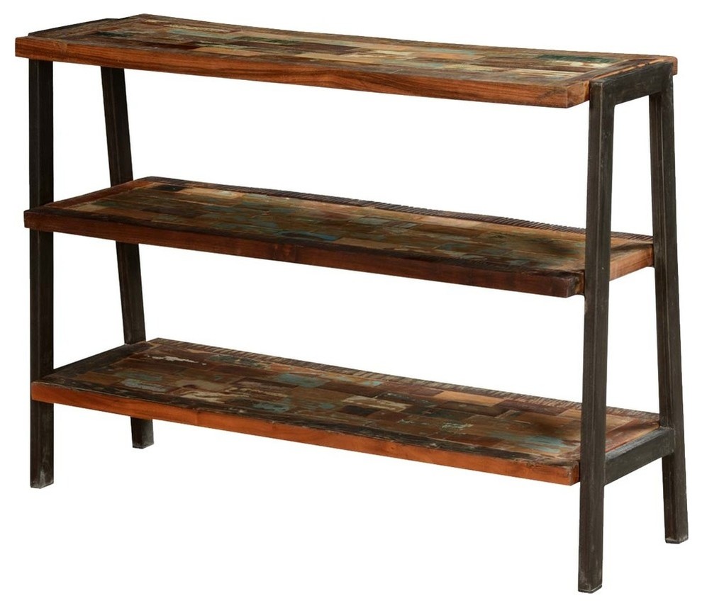 Painted Bricks Reclaimed Wood  ampIron 3 Open Shelf Console Table   Industrial   Console Tables   by Sierra Living Concepts Inc  Houzz