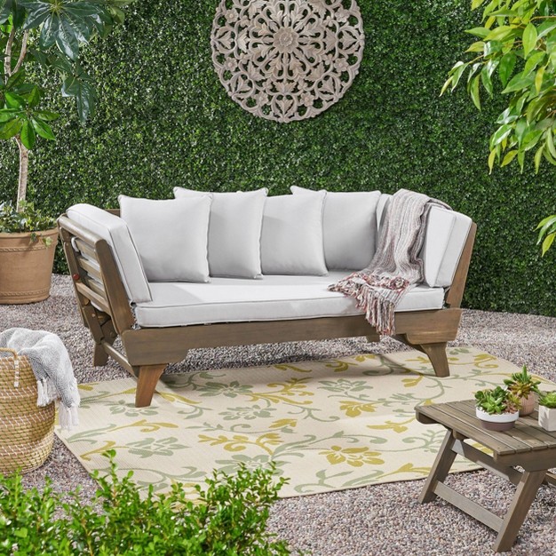 Ottavio Acacia Wood Outdoor Patio Daybed Gray Christopher Knight Home