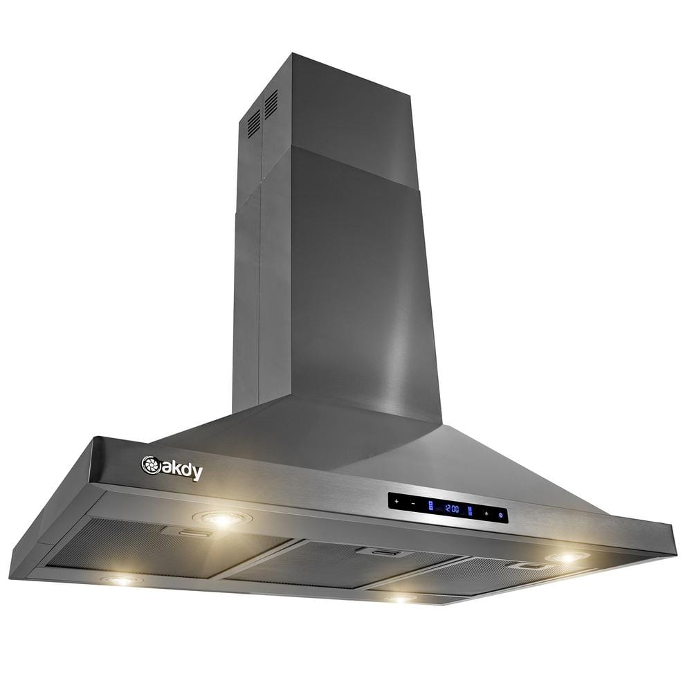 AKDY 36 in 343 CFM Kitchen Island Mount Range Hood in Black Stainless Steel with Touch Control