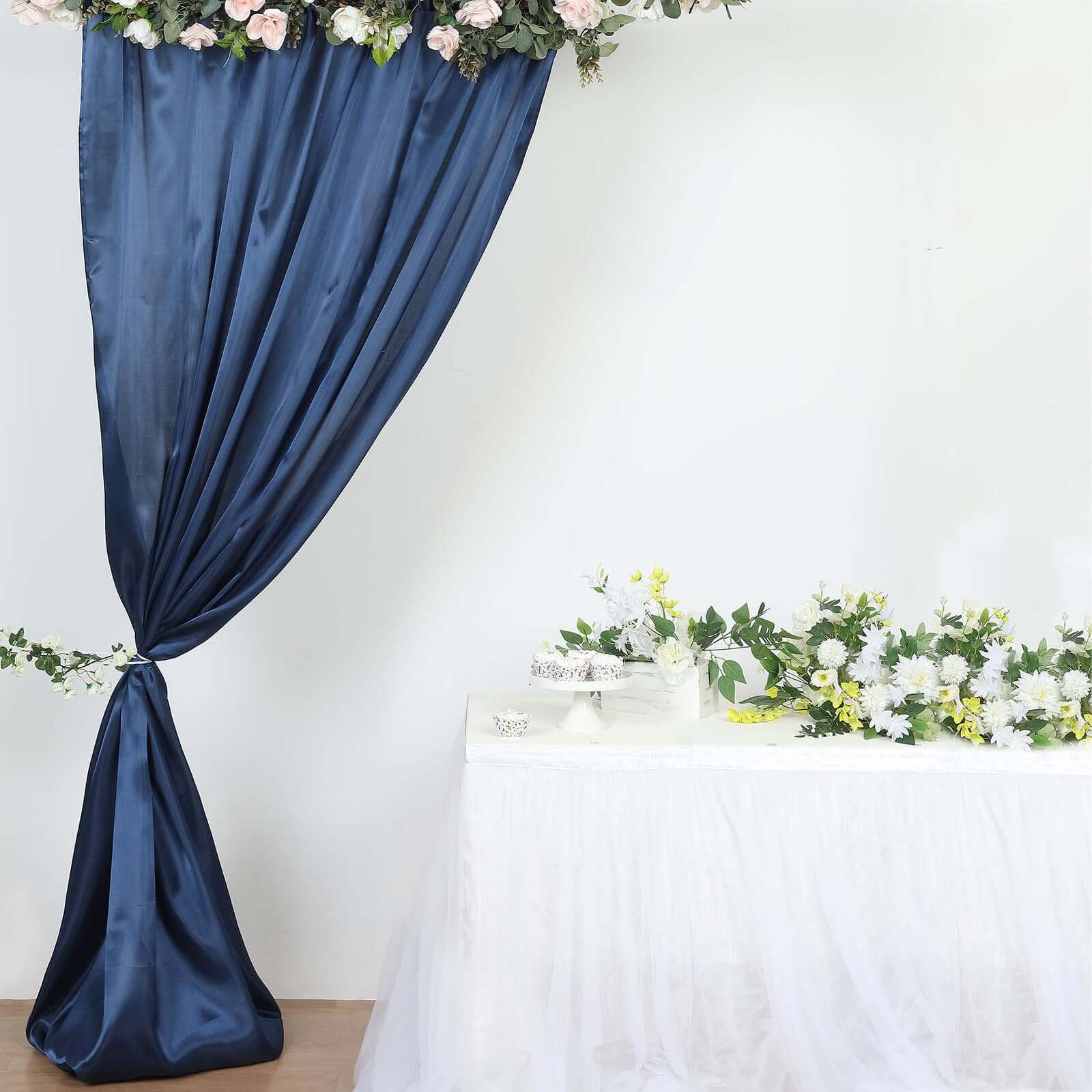 Navy Blue Satin Backdrop Drape Curtain, Photo Booth Event Divider Panel - 8ftx10ft