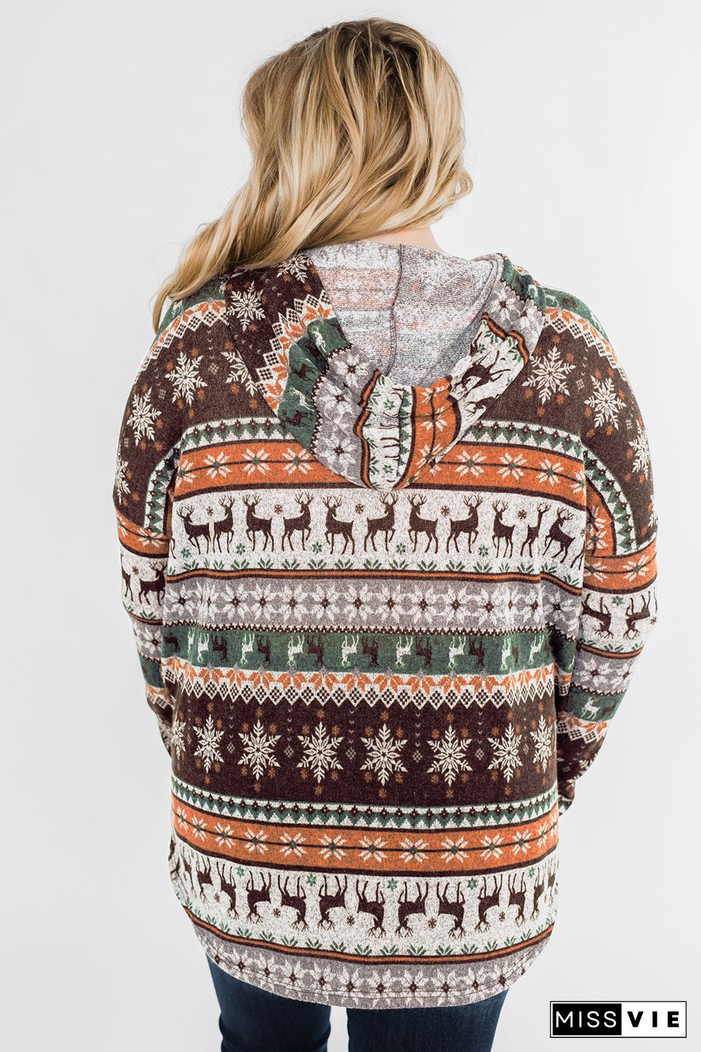 Plus Size Reindeer Print Hoodie